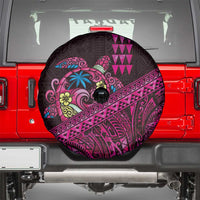 Hawaiian Abstract Sea Turtle Spare Tire Cover Polynesian Tapa Art and Kakau Tattoo Pink WaterColor LT03 - Polynesian Pride
