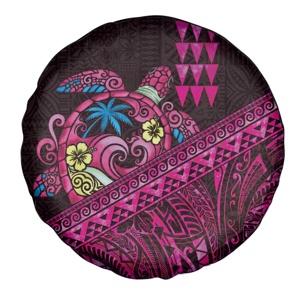 Hawaiian Abstract Sea Turtle Spare Tire Cover Polynesian Tapa Art and Kakau Tattoo Pink WaterColor LT03 - Polynesian Pride