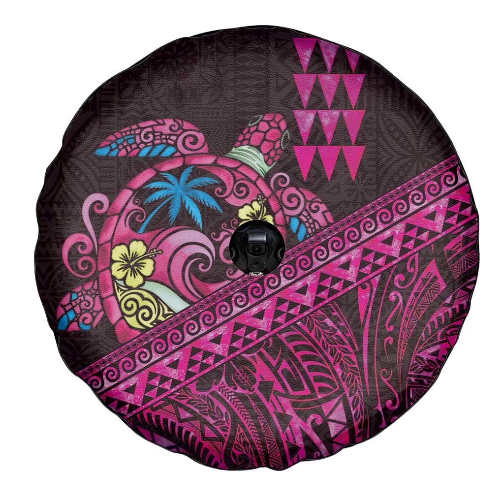 Hawaiian Abstract Sea Turtle Spare Tire Cover Polynesian Tapa Art and Kakau Tattoo Pink WaterColor LT03 - Polynesian Pride