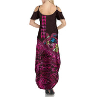 Hawaiian Abstract Sea Turtle Summer Maxi Dress Polynesian Tapa Art and Kakau Tattoo Pink WaterColor LT03 - Polynesian Pride