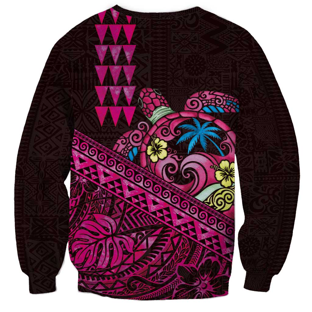 Hawaiian Abstract Sea Turtle Sweatshirt Polynesian Tapa Art and Kakau Tattoo Pink WaterColor LT03 - Polynesian Pride