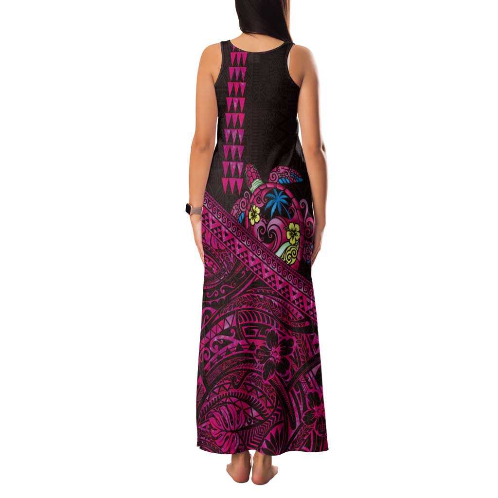 Hawaiian Abstract Sea Turtle Tank Maxi Dress Polynesian Tapa Art and Kakau Tattoo Pink WaterColor LT03 - Polynesian Pride