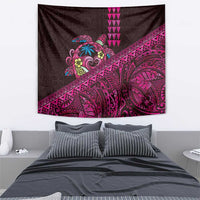Hawaiian Abstract Sea Turtle Tapestry Polynesian Tapa Art and Kakau Tattoo Pink WaterColor LT03 - Polynesian Pride