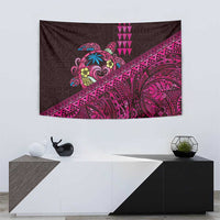 Hawaiian Abstract Sea Turtle Tapestry Polynesian Tapa Art and Kakau Tattoo Pink WaterColor LT03 - Polynesian Pride