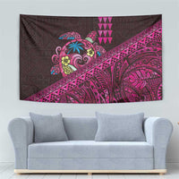 Hawaiian Abstract Sea Turtle Tapestry Polynesian Tapa Art and Kakau Tattoo Pink WaterColor LT03 - Polynesian Pride