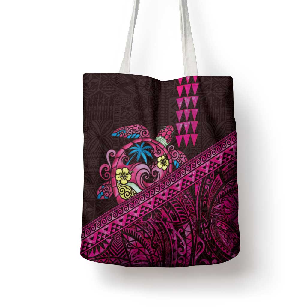 Hawaiian Abstract Sea Turtle Tote Bag Polynesian Tapa Art and Kakau Tattoo Pink WaterColor LT03 - Polynesian Pride