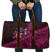 Hawaiian Abstract Sea Turtle Travel Bag Polynesian Tapa Art and Kakau Tattoo Pink WaterColor LT03 Black - Polynesian Pride