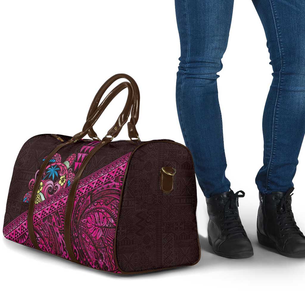 Hawaiian Abstract Sea Turtle Travel Bag Polynesian Tapa Art and Kakau Tattoo Pink WaterColor LT03 - Polynesian Pride