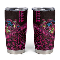 Hawaiian Abstract Sea Turtle Tumbler Cup Polynesian Tapa Art and Kakau Tattoo Pink WaterColor LT03 Black - Polynesian Pride
