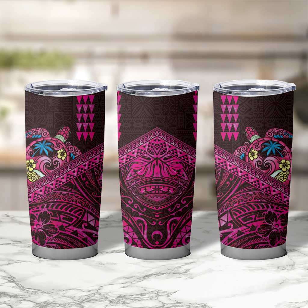 Hawaiian Abstract Sea Turtle Tumbler Cup Polynesian Tapa Art and Kakau Tattoo Pink WaterColor LT03 - Polynesian Pride