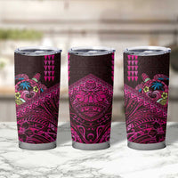 Hawaiian Abstract Sea Turtle Tumbler Cup Polynesian Tapa Art and Kakau Tattoo Pink WaterColor LT03 - Polynesian Pride