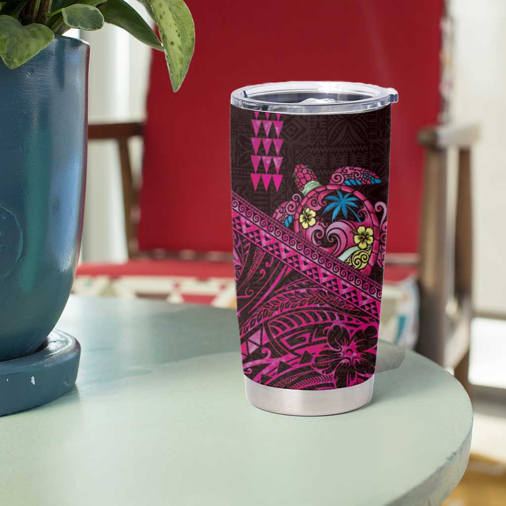Hawaiian Abstract Sea Turtle Tumbler Cup Polynesian Tapa Art and Kakau Tattoo Pink WaterColor LT03 - Polynesian Pride