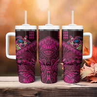 Hawaiian Abstract Sea Turtle Tumbler With Handle Polynesian Tapa Art and Kakau Tattoo Pink WaterColor LT03 - Polynesian Pride