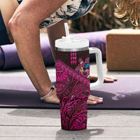 Hawaiian Abstract Sea Turtle Tumbler With Handle Polynesian Tapa Art and Kakau Tattoo Pink WaterColor LT03 - Polynesian Pride
