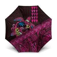 Hawaiian Abstract Sea Turtle Umbrella Polynesian Tapa Art and Kakau Tattoo Pink WaterColor LT03 One Size Folded 11.42 inch Opened Diameter 37.4 inch Black - Polynesian Pride