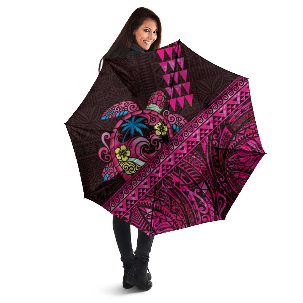 Hawaiian Abstract Sea Turtle Umbrella Polynesian Tapa Art and Kakau Tattoo Pink WaterColor LT03 - Polynesian Pride