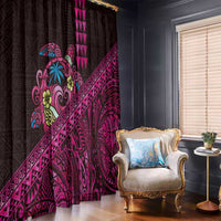 Hawaiian Abstract Sea Turtle Window Curtain Polynesian Tapa Art and Kakau Tattoo Pink WaterColor LT03 - Polynesian Pride