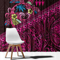 Hawaiian Abstract Sea Turtle Window Curtain Polynesian Tapa Art and Kakau Tattoo Pink WaterColor LT03 - Polynesian Pride