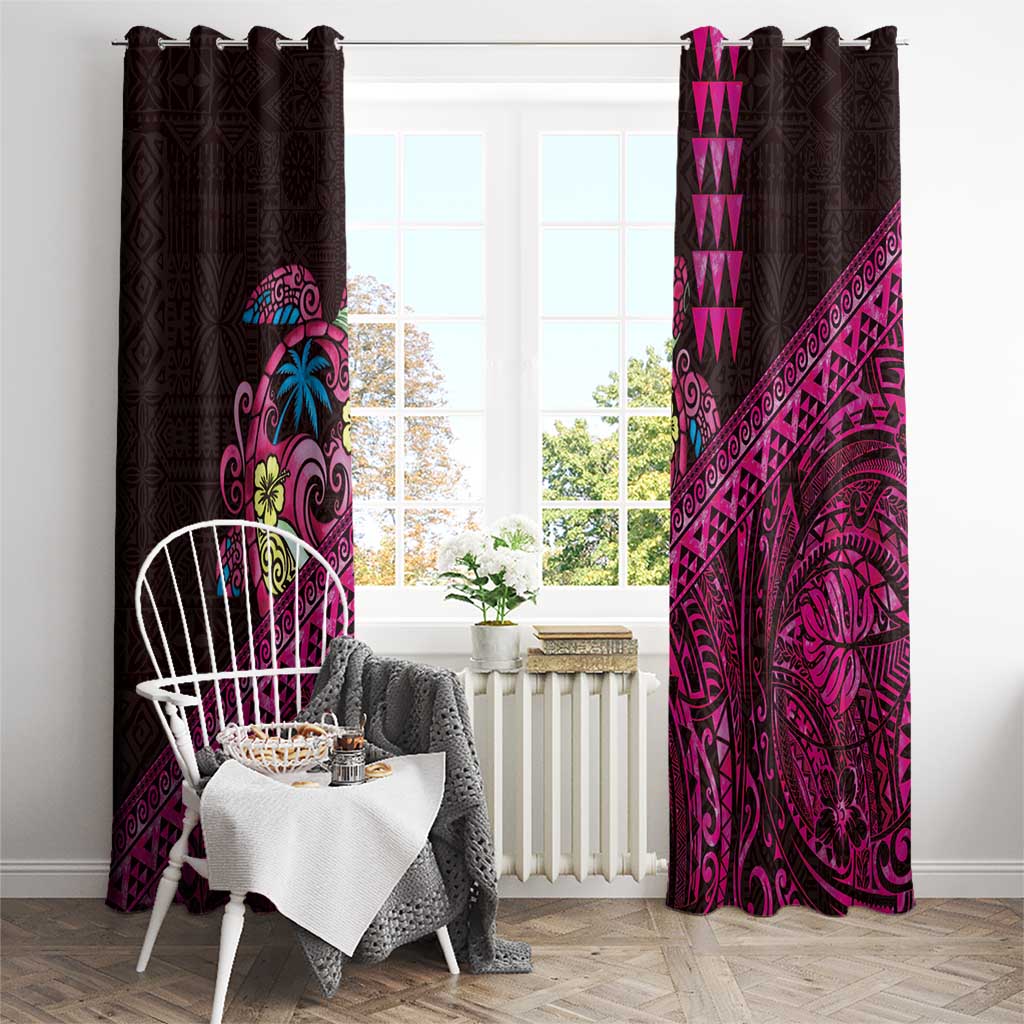 Hawaiian Abstract Sea Turtle Window Curtain Polynesian Tapa Art and Kakau Tattoo Pink WaterColor LT03 - Polynesian Pride