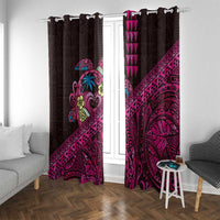 Hawaiian Abstract Sea Turtle Window Curtain Polynesian Tapa Art and Kakau Tattoo Pink WaterColor LT03 With Grommets Black - Polynesian Pride