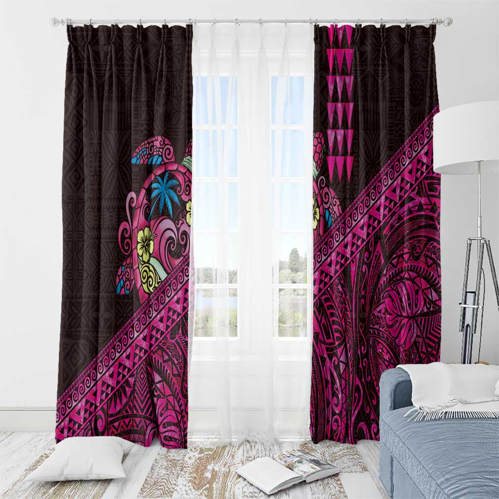 Hawaiian Abstract Sea Turtle Window Curtain Polynesian Tapa Art and Kakau Tattoo Pink WaterColor LT03 - Polynesian Pride