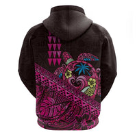 Hawaiian Abstract Sea Turtle Zip Hoodie Polynesian Tapa Art and Kakau Tattoo Pink WaterColor LT03 - Polynesian Pride