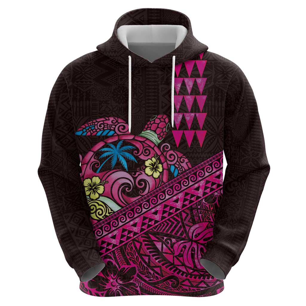 Hawaiian Abstract Sea Turtle Zip Hoodie Polynesian Tapa Art and Kakau Tattoo Pink WaterColor LT03 - Polynesian Pride