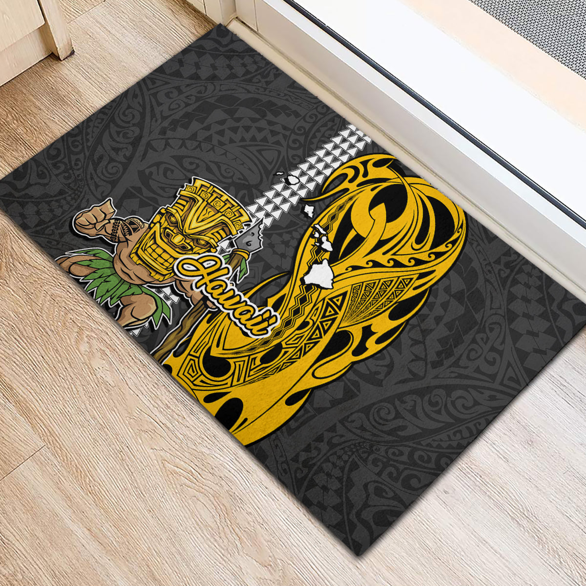 Hawaii Island Rubber Doormat Hawaiian Warrior and Kakau Symbols Abstract Tattoo LT03 - Polynesian Pride