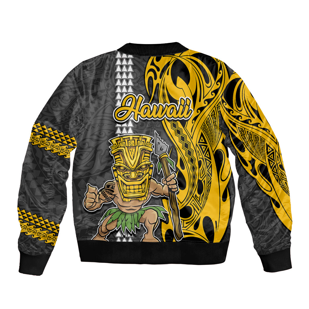 Hawaii Island Sleeve Zip Bomber Jacket Hawaiian Warrior and Kakau Symbols Abstract Tattoo LT03 - Polynesian Pride