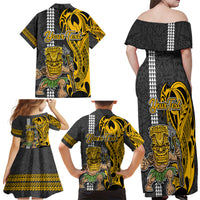 Custom Hawaii Island Family Matching Off Shoulder Maxi Dress and Hawaiian Shirt Hawaiian Warrior and Kakau Symbols Abstract Tattoo LT03 - Polynesian Pride