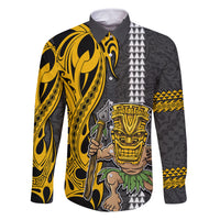 Custom Hawaii Island Family Matching Summer Maxi Dress and Hawaiian Shirt Hawaiian Warrior and Kakau Symbols Abstract Tattoo LT03 Dad's Shirt - Long Sleeve Yellow - Polynesian Pride