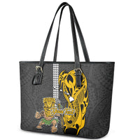 Custom Hawaii Island Leather Tote Bag Hawaiian Warrior and Kakau Symbols Abstract Tattoo LT03 - Polynesian Pride