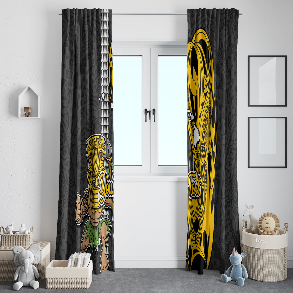 Custom Hawaii Island Window Curtain Hawaiian Warrior and Kakau Symbols Abstract Tattoo LT03 - Polynesian Pride