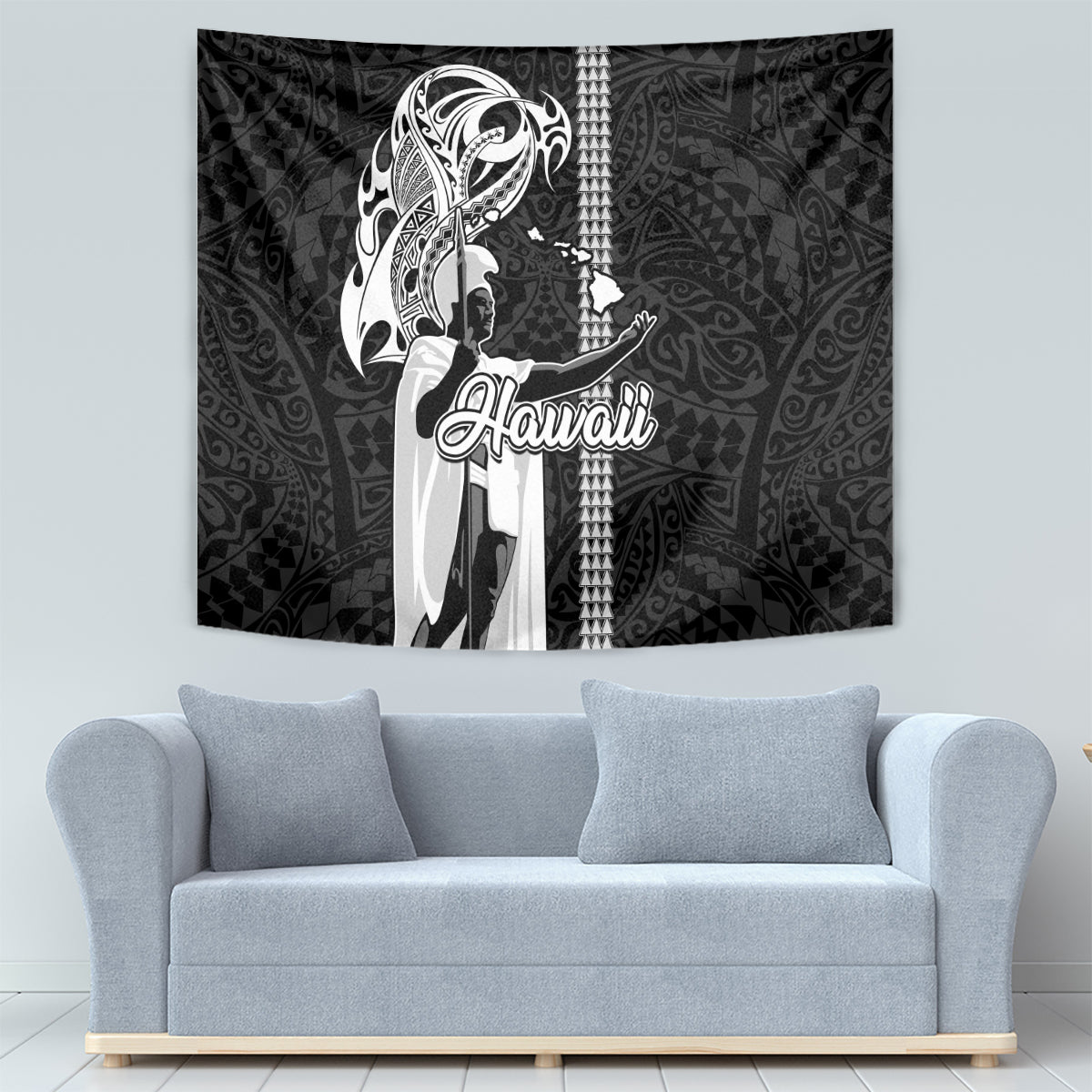 Hawaii Island Tapestry Hawaiian King and Kakau Symbols Abstract Shoulder Tattoo LT03 - Polynesian Pride