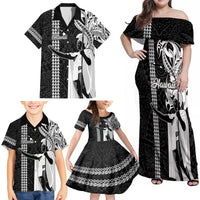 Custom Hawaii Island Family Matching Off Shoulder Maxi Dress and Hawaiian Shirt Hawaiian King and Kakau Symbols Abstract Shoulder Tattoo LT03 - Polynesian Pride