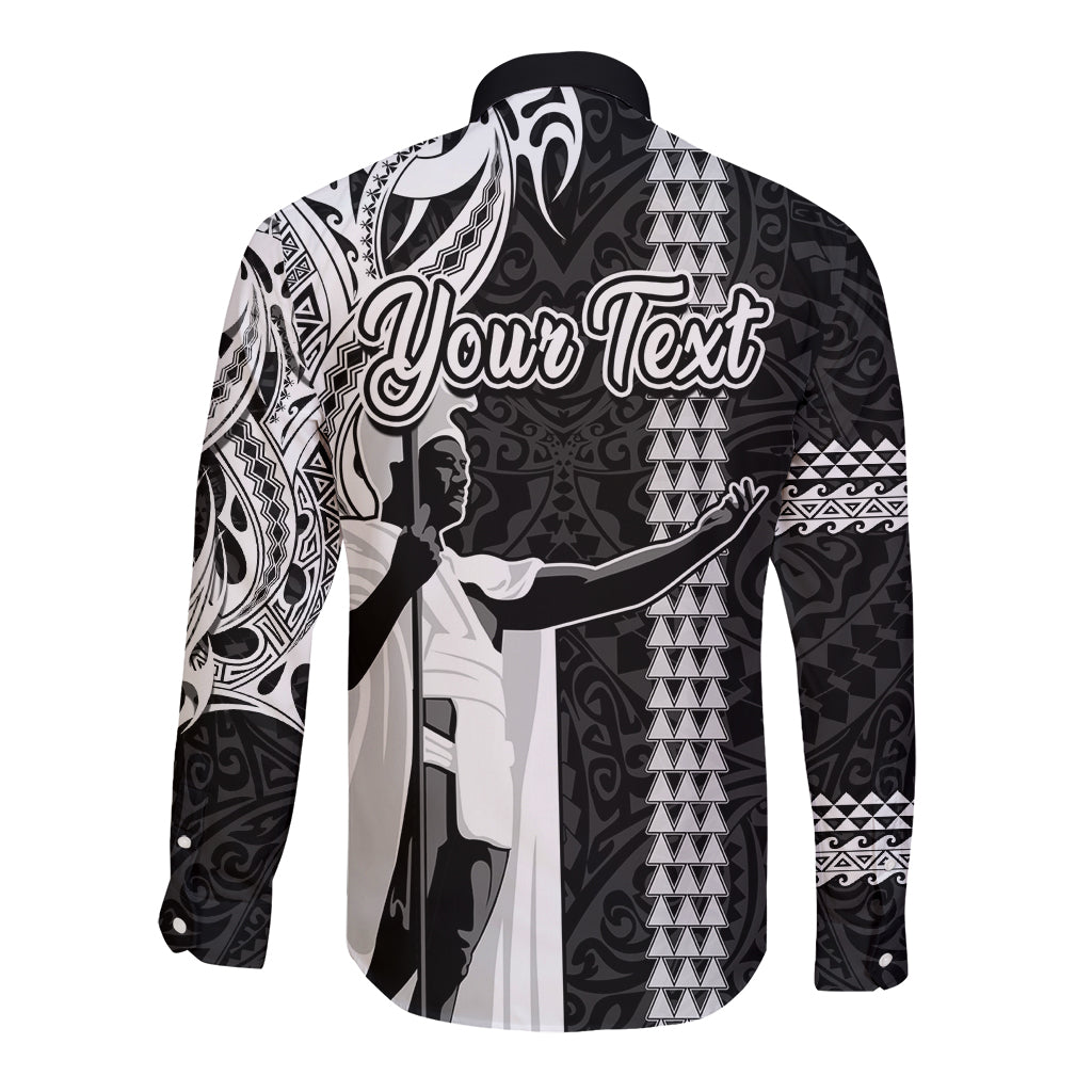 Custom Hawaii Island Long Sleeve Button Shirt Hawaiian King and Kakau Symbols Abstract Shoulder Tattoo LT03 - Polynesian Pride