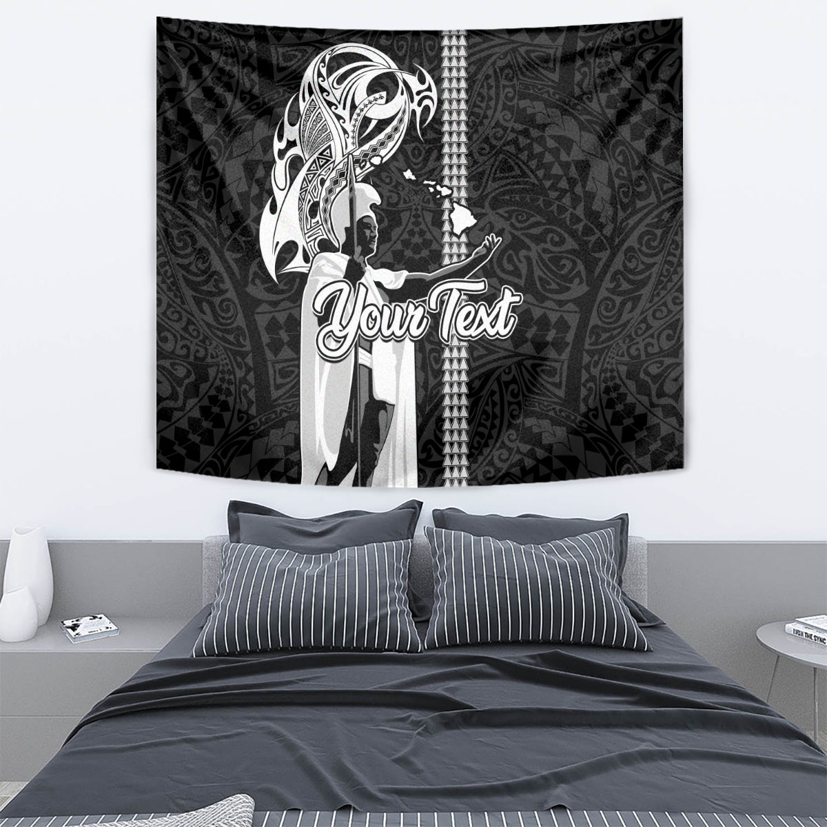 Custom Hawaii Island Tapestry Hawaiian King and Kakau Symbols Abstract Shoulder Tattoo LT03 - Polynesian Pride