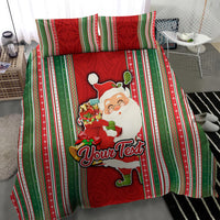 Custom Kiribati Christmas Bedding Set Santa With Gift Bag Behind Ribbons Seamless Red Maori LT03 - Polynesian Pride