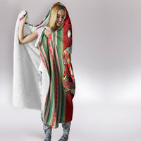 Custom Kiribati Christmas Hooded Blanket Santa With Gift Bag Behind Ribbons Seamless Red Maori LT03 - Polynesian Pride