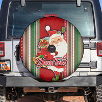 Custom Kiribati Christmas Spare Tire Cover Santa With Gift Bag Behind Ribbons Seamless Red Maori LT03 - Polynesian Pride