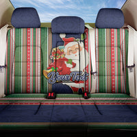 Custom Kiribati Christmas Back Car Seat Cover Santa With Gift Bag Behind Ribbons Seamless Blue Maori LT03 One Size Blue - Polynesian Pride