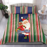 Custom Kiribati Christmas Bedding Set Santa With Gift Bag Behind Ribbons Seamless Blue Maori LT03 - Polynesian Pride