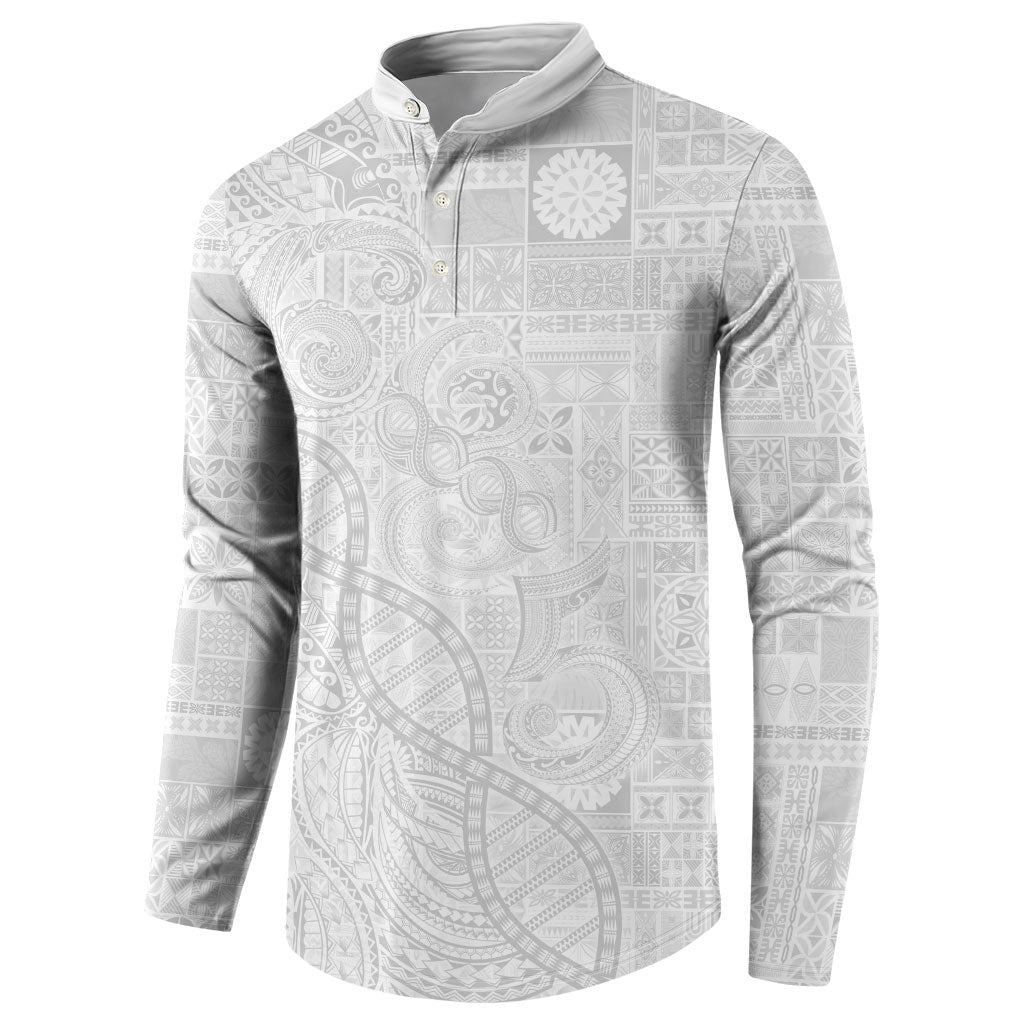 Samoan Traditional Tattoo 685 Button Sweatshirt Tribal Tatau DNA All-White LT03 - Polynesian Pride