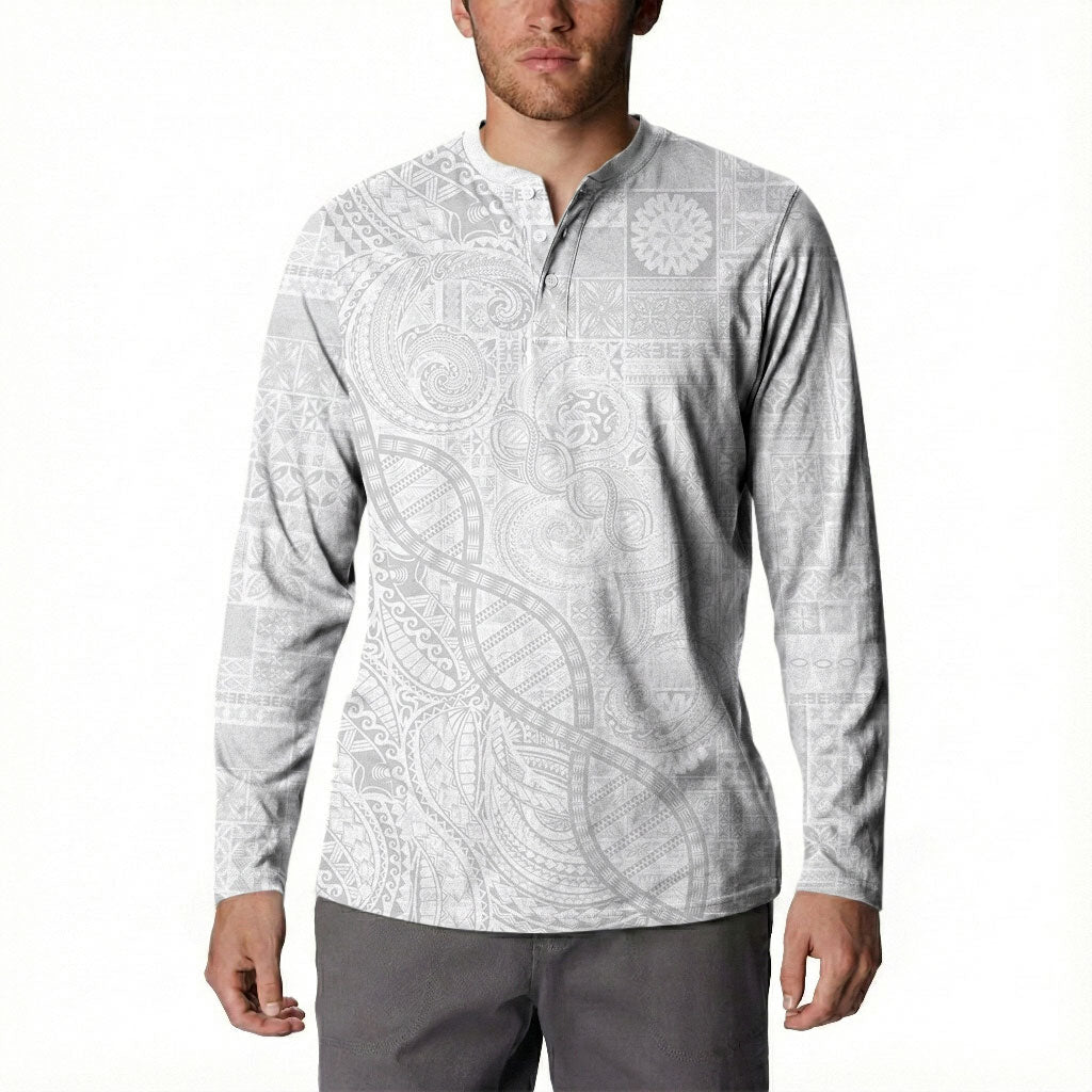 Samoan Traditional Tattoo 685 Button Sweatshirt Tribal Tatau DNA All-White LT03 - Polynesian Pride