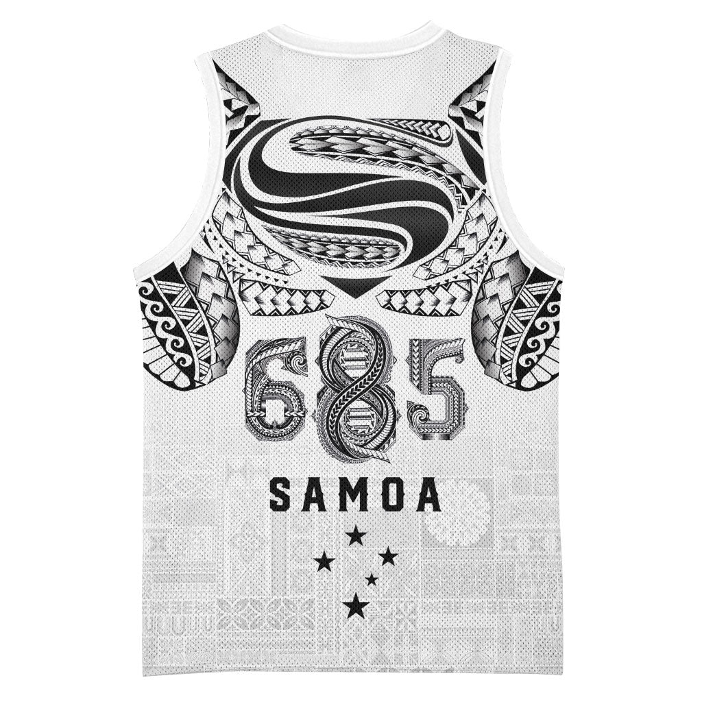Super Samoa 685 Tribal Tattoo Basketball Jersey Siapo Pattern White Edition LT03 - Polynesian Pride