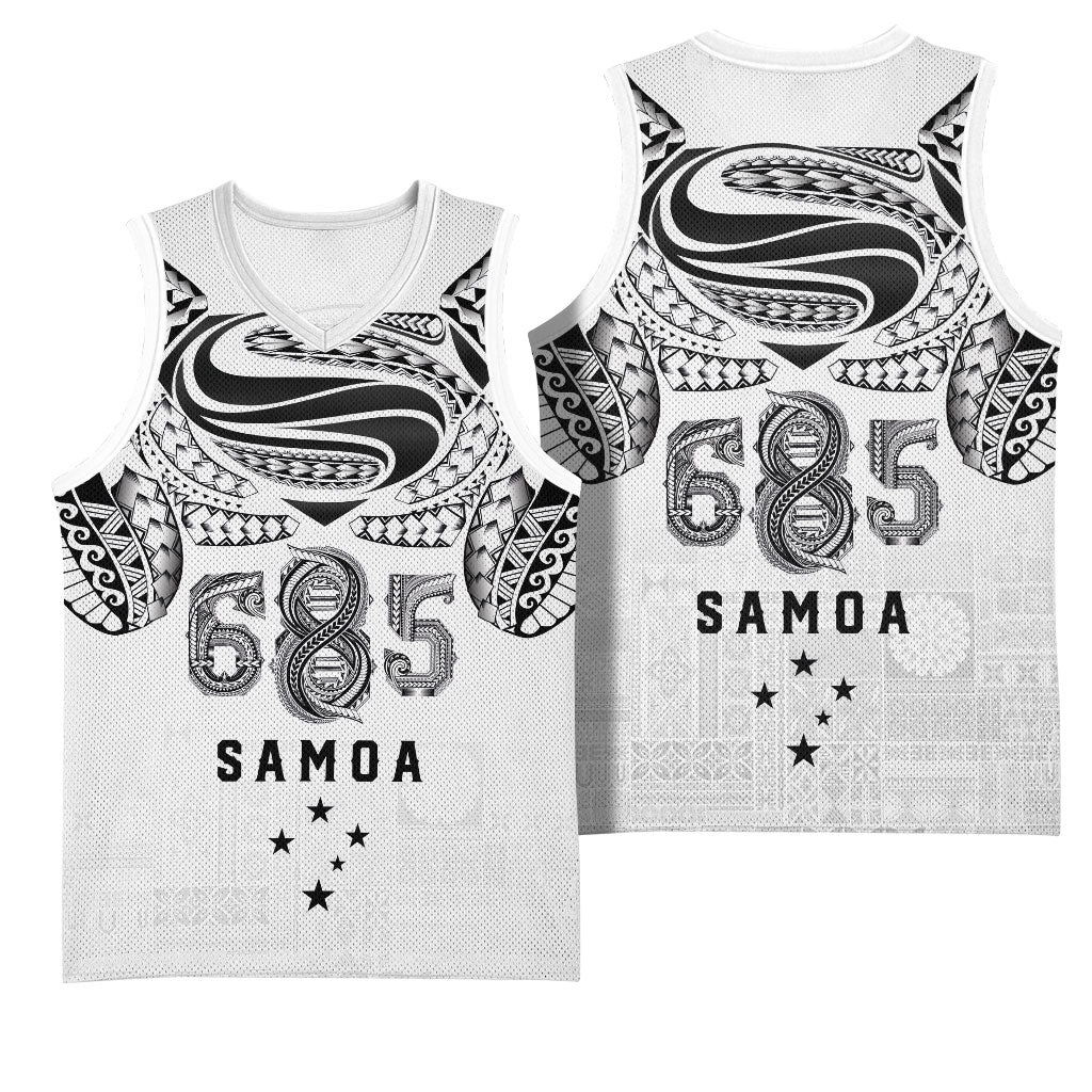Super Samoa 685 Tribal Tattoo Basketball Jersey Siapo Pattern White Edition LT03 - Polynesian Pride