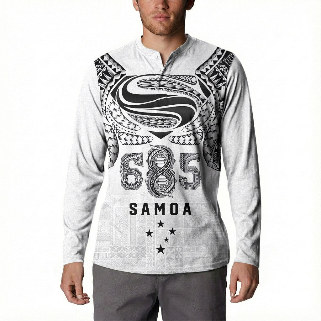 Super Samoa 685 Tribal Tattoo Button Sweatshirt Siapo Pattern White Edition LT03 - Polynesian Pride