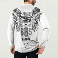 Super Samoa 685 Tribal Tattoo Button Sweatshirt Siapo Pattern White Edition LT03 - Polynesian Pride