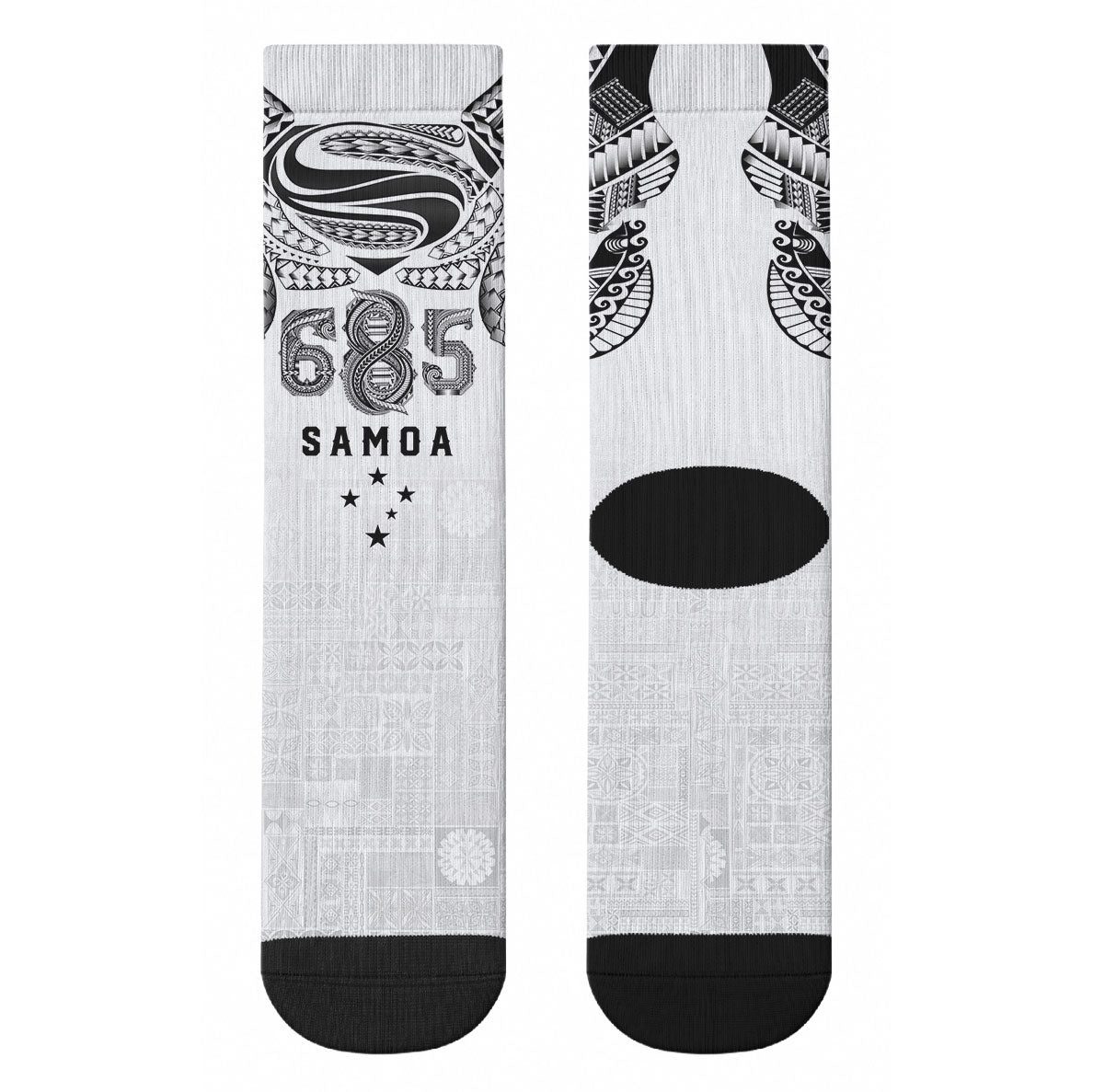 Super Samoa 685 Tribal Tattoo Crew Socks Siapo Pattern White Edition LT03 - Polynesian Pride