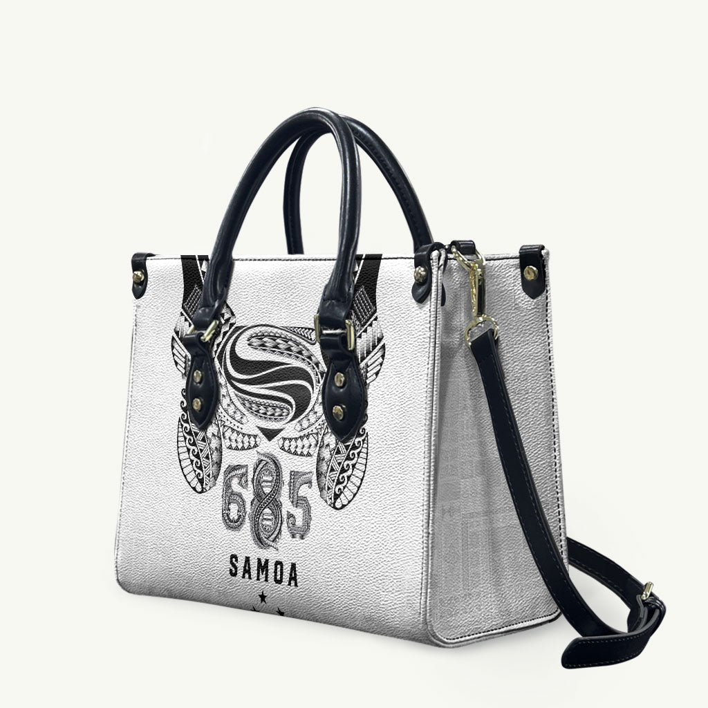 Super Samoa 685 Tribal Tattoo Leather Bag Siapo Pattern White Edition LT03 White - Polynesian Pride